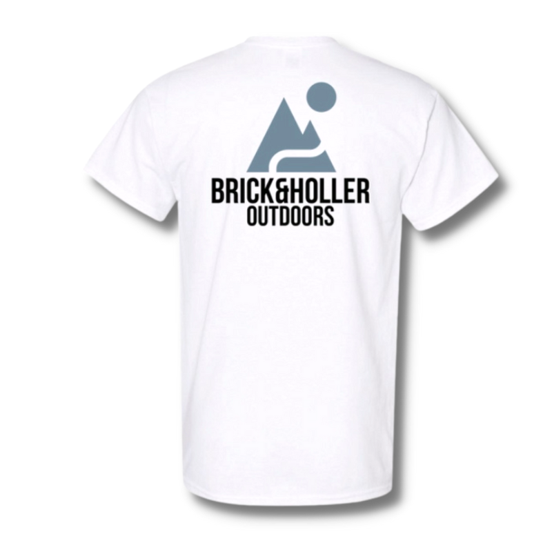 Brick Holler Outdoors Logo White Tee with back print