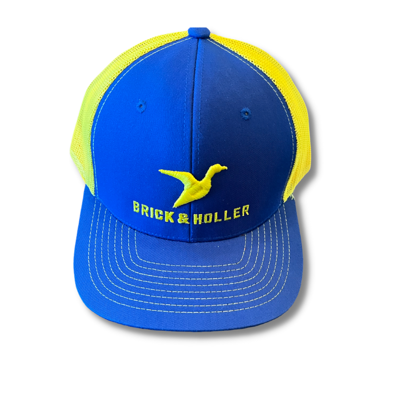 Brick & Holler Duck Hat in Royal Blue/ Yellow mesh