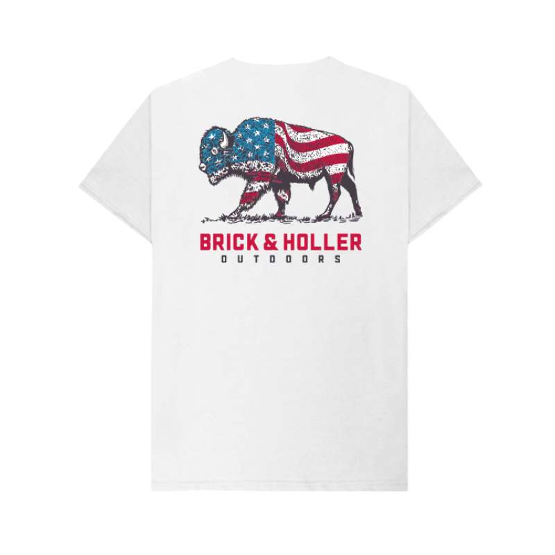 American flag Buffalo White T-Shirt back